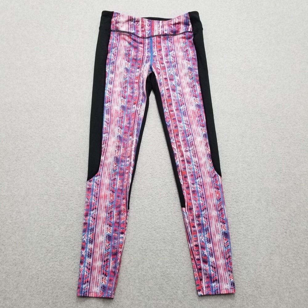 Reebok Leggings Youth Large 12-14 Pink Black Activewear Stretchy 25x26 Girls
